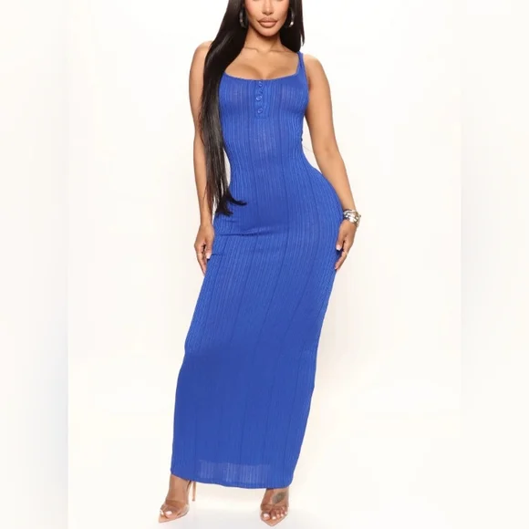 blue dress for baby girl Paulina maxi sweater dress – Line & Dot main image 0